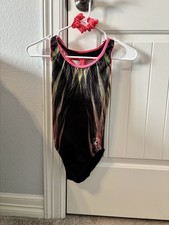 adult extra small gk leotard simone biles pink/black/yellow