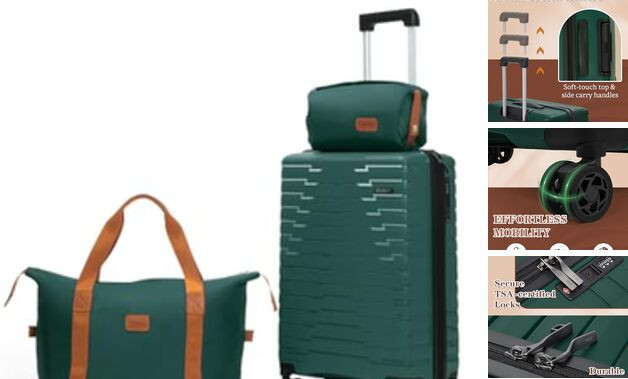 Airline Approved 22x14x9 Carry On Luggage 3-Piece Set in Dark Green-image