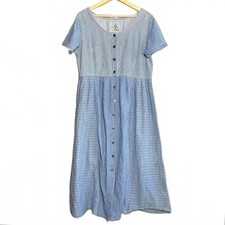 Vintage Studio 25 Blue Denim Western Button Front Dress Size XL Prairie 90s