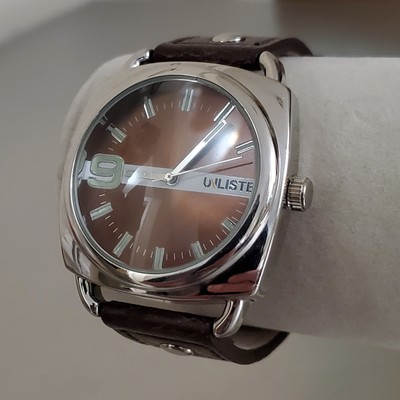 UNLISTED Men's Watch Analog Quartz Stainless Steel Brown Leather Luminous 39 mm