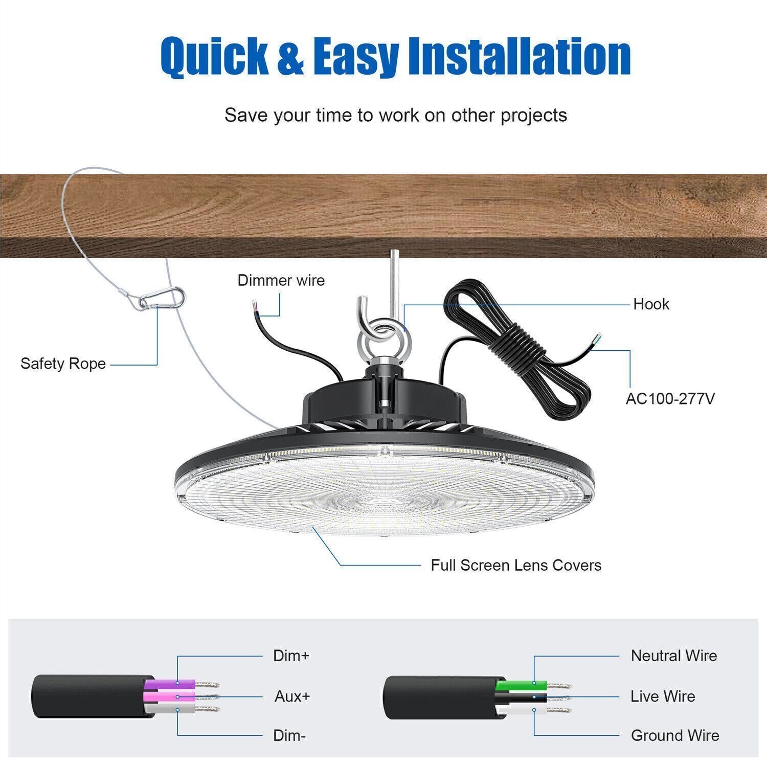 5PACK 150W LED UFO High Bay Light Dimmable Commercial Warehouse Shop Barn Lamp