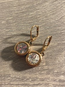 Authentic Pair Of Tahari Rose Gold Plated Bezel Set Zirconia Dangle Lever Back Earrings