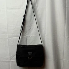 Prada Nylon Shoulder Bag Black Triangle Logo Messenger Vintage Authentic