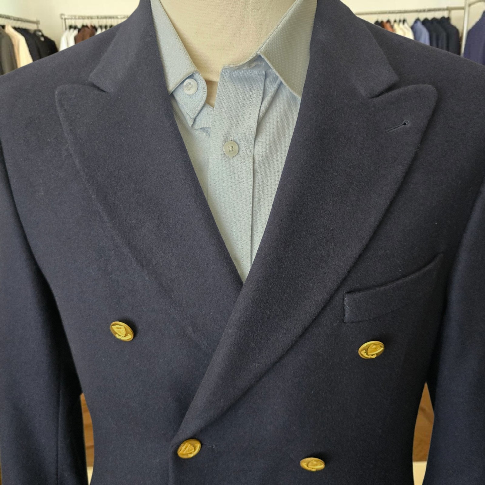 Navy Flannel Double Breasted Blazer 40r Wool Cashmere Heavyweight J. Peterman