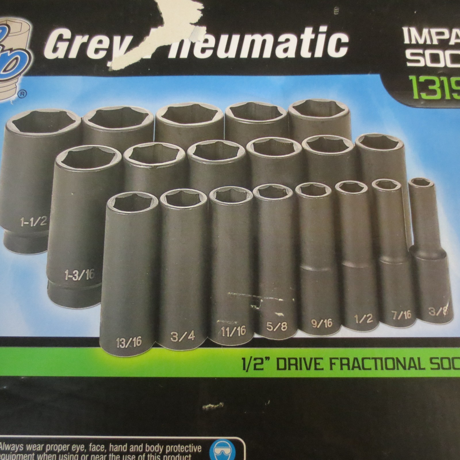 Grey Pneumatic Corp 1319D 1/2'' Drive Deep Length Fractional Master Set - 19 PC
