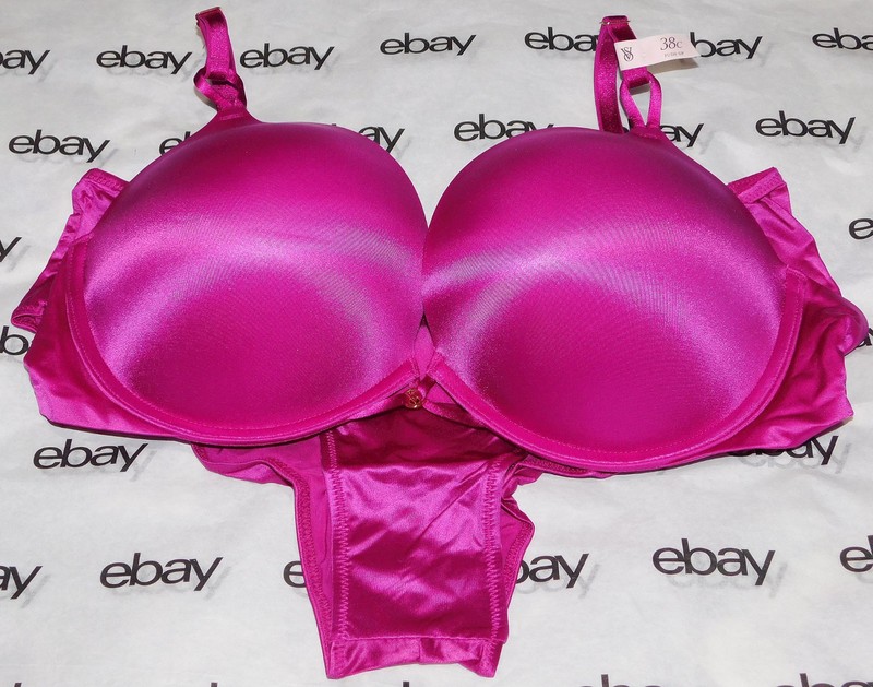 NEW Victoria's Secret Bombshell Plunge Bra Berry Satin 38C & Cheeky Set Large VS