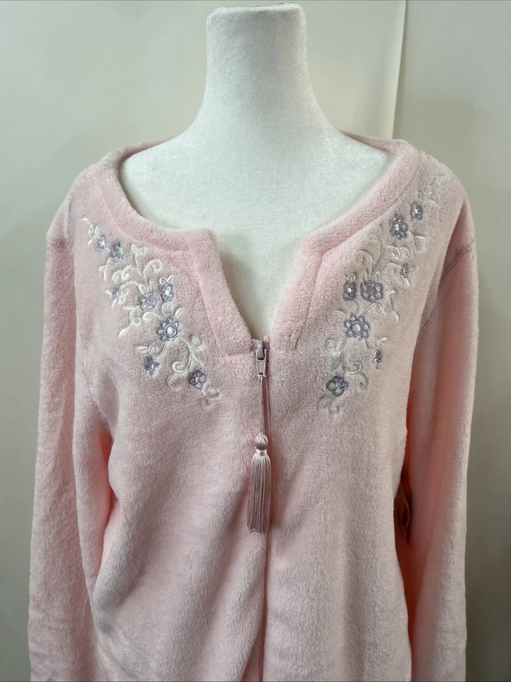 LAURA SCOTT Nightgown Pink Fleece Soft Sleepwear Robe XL Dual Pockets Full Zip - Image 2 of 4