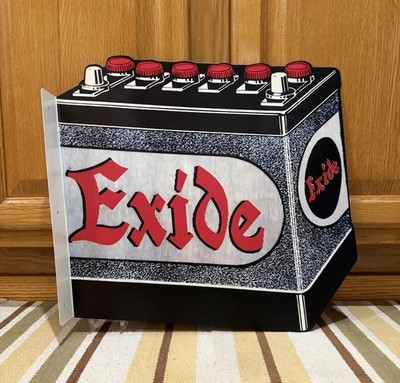 Exide Battery Flange Sign Gas Oil Garage Double Sided Vintage Style Wall Decor