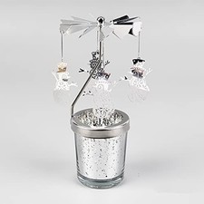 Rotating candlestick Candle Holder with Silver Metal Tea Light Holder Glass Star
