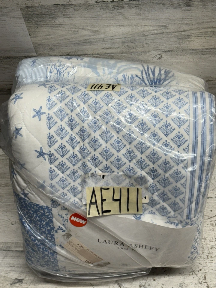Laura Ashley Colleen 沿海拼布蓝色 100% 棉国王被子 全新 — 第 3/4 张图片