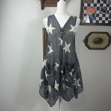 Navy & White Star Mesh Dress w/ Wood Detail - SIZE XL/XXL Festival Beach Summer