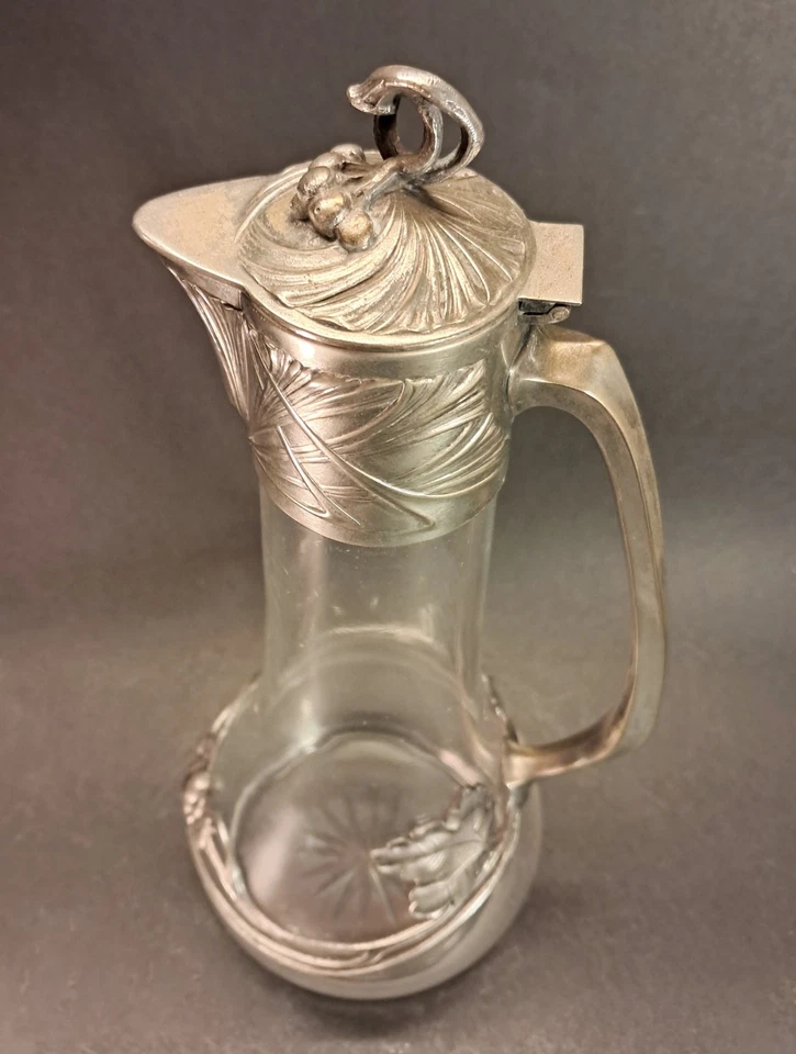 Jugendstil - Sehr schoene Glaskanne mit Metallmontierung um 1900 - Bild 2 von 4