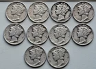 Lot of 10 - Silver Mercury Dimes - Various Dates As Shown