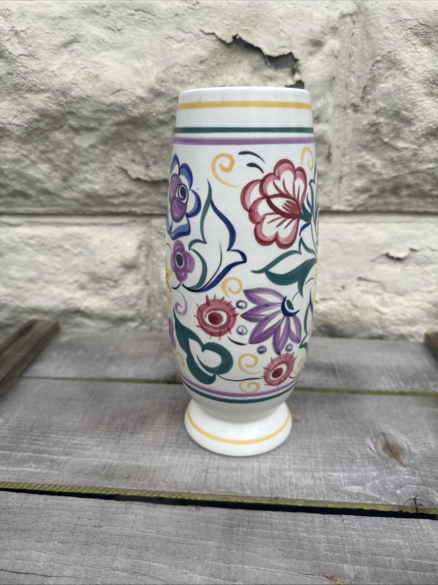 poole pottery陶器 Poole Pottery Hand Painted Floral Vase 9” England Alan White Mid