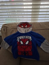 Marvel Spider-Man Boys Pullover Hoodie Blue Gray Red Cotton Size 2T
