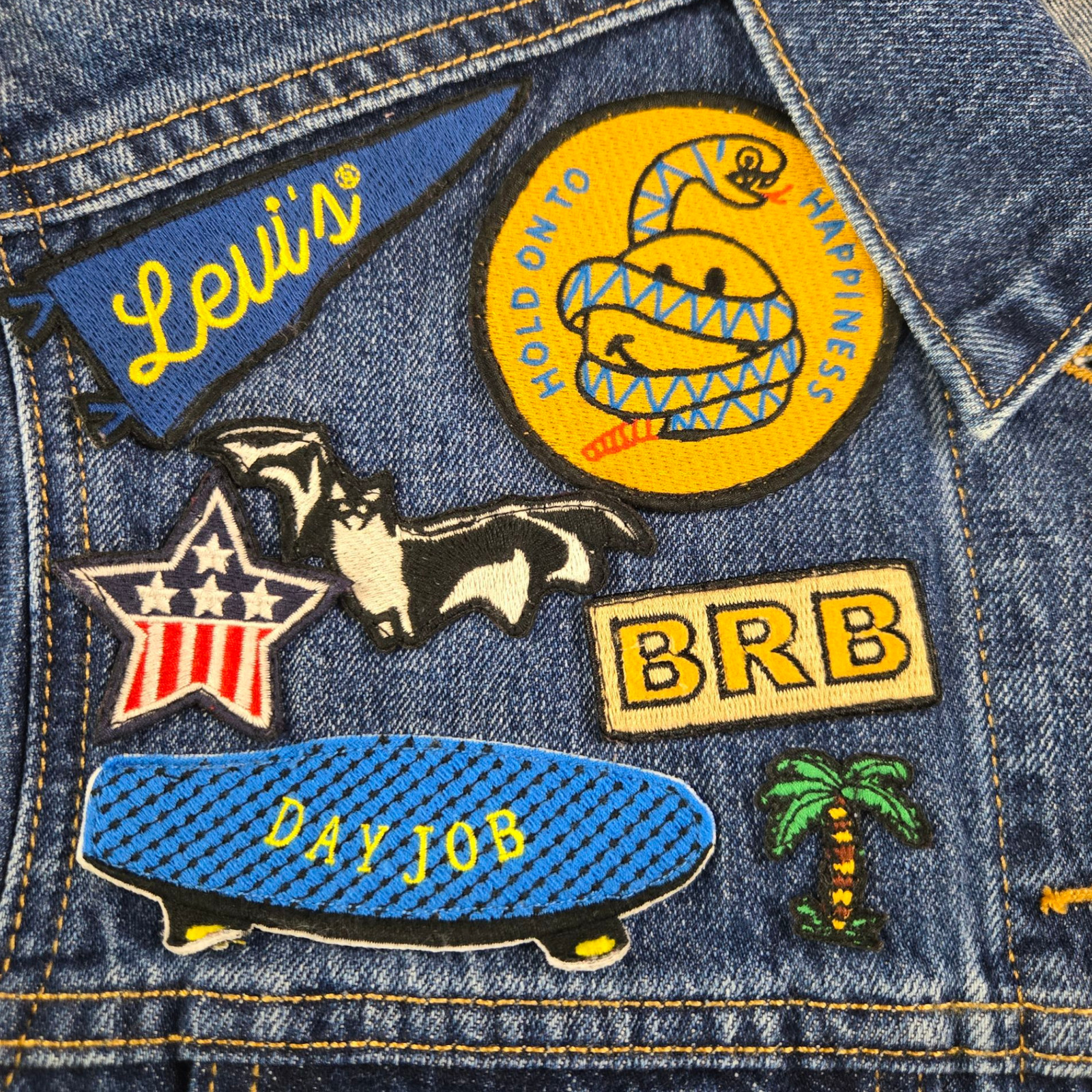 Levi’s Trucker Jean Jacket Patchwork Americana Gr… - image 8