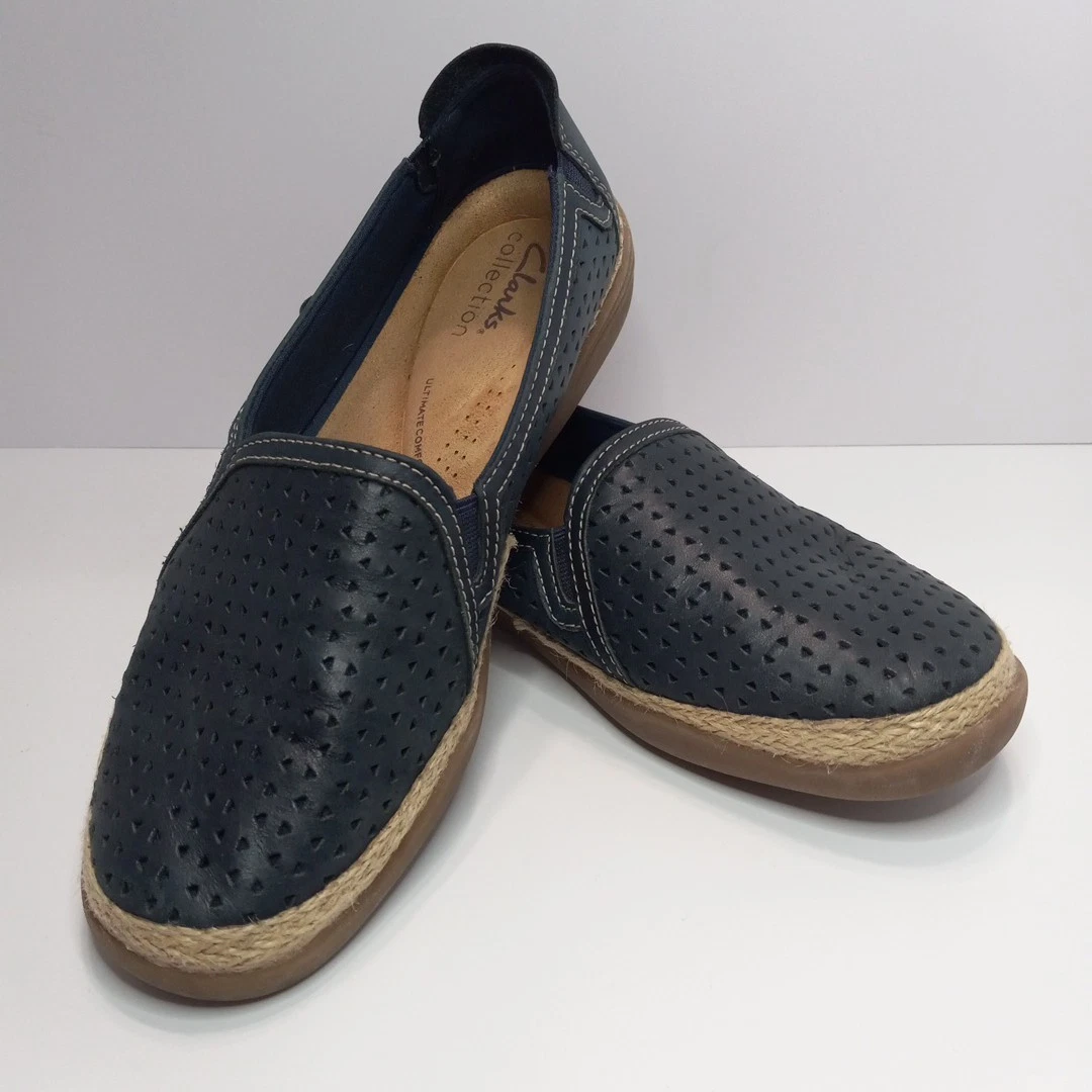Mocassini Clarks Elaina espadrillas donna 7M blu navy pelle traforata comodi