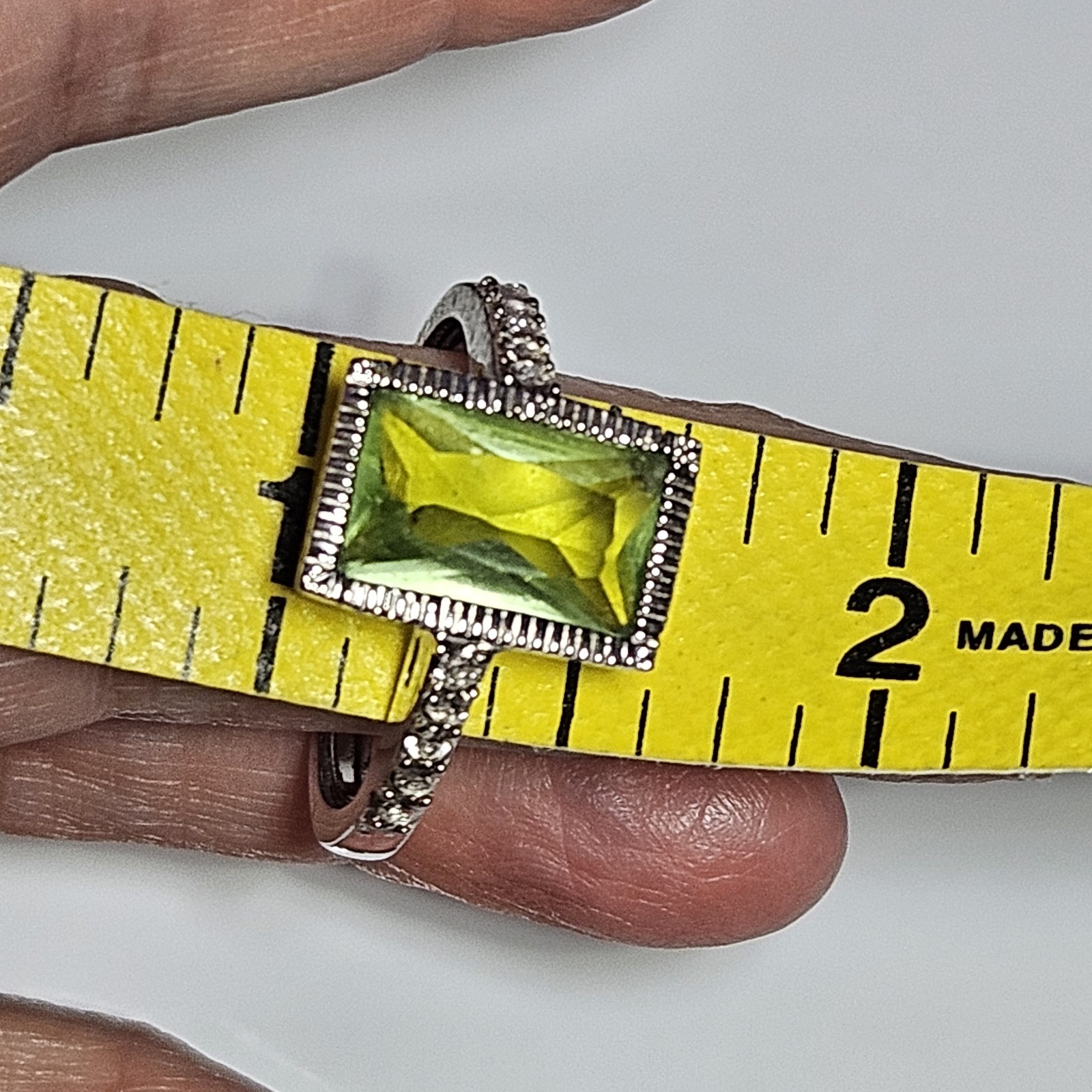 Silver Tone Green Rectangular Rhinestone Clear Rh… - image 10