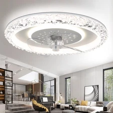 20" Ceiling Fans with Lights and Remote Control, Modern Crystal Flush Mount L...
