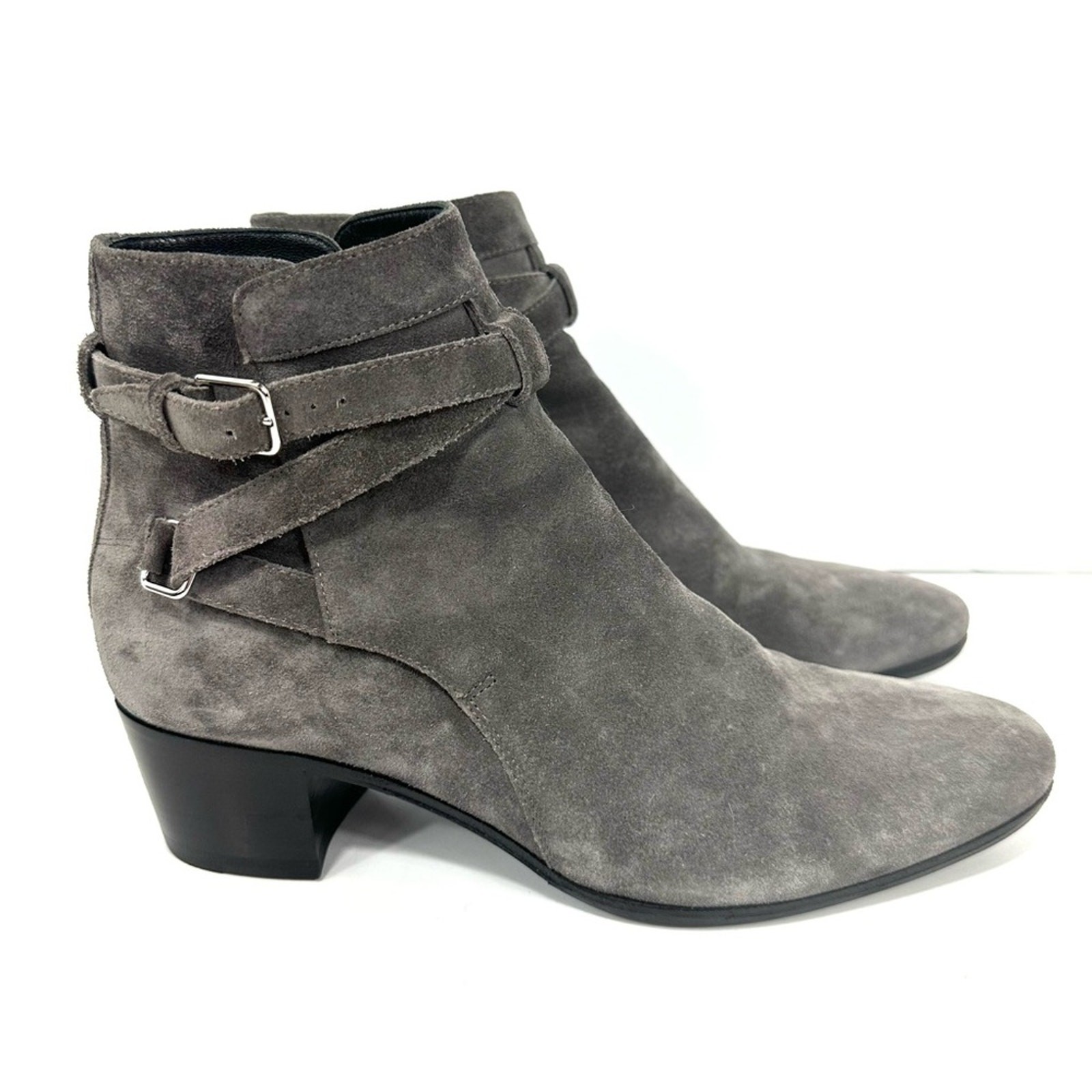 Stivaletto SAINT LAURENT Blake Jodhpur grigio pelle scamosciata fibbia EU 39 US 39 5