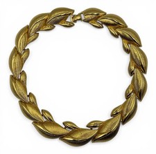VTG Runway High Gleam 17" Monet Chunky Wide GP Curvy Leaf Necklace 80s Statement
