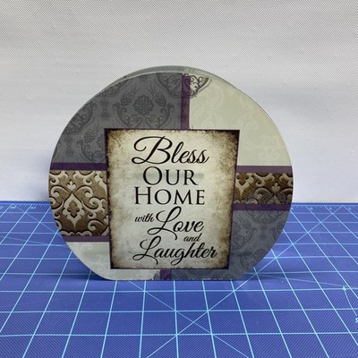 Bless Our Home With Love and Laughter Glass Christian Stairstep 3 Candle Holder