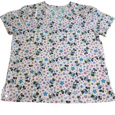 Disney Minnie Mouse Women's Large 12-14 V-Neck Scrub Top Pockets Pink