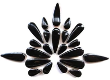 Black Teardrop Ceramic Petals Mosaic Tile Pieces - 25 Tiles  Mixed Sizes