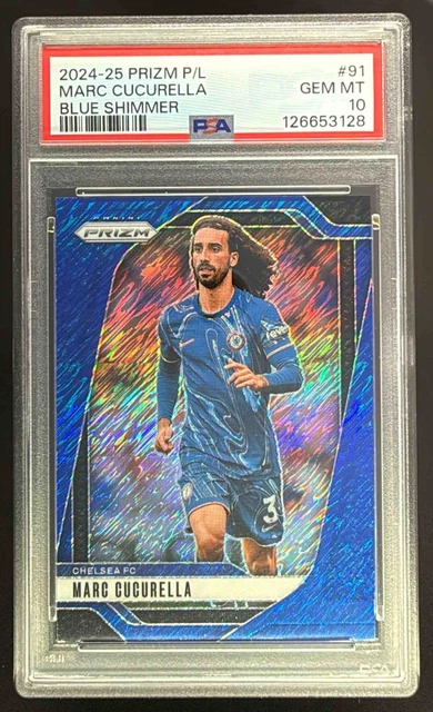 2024-25 Panini Prizm Premier League Marc Cucurella Blue Shimmer #/8 PSA 10