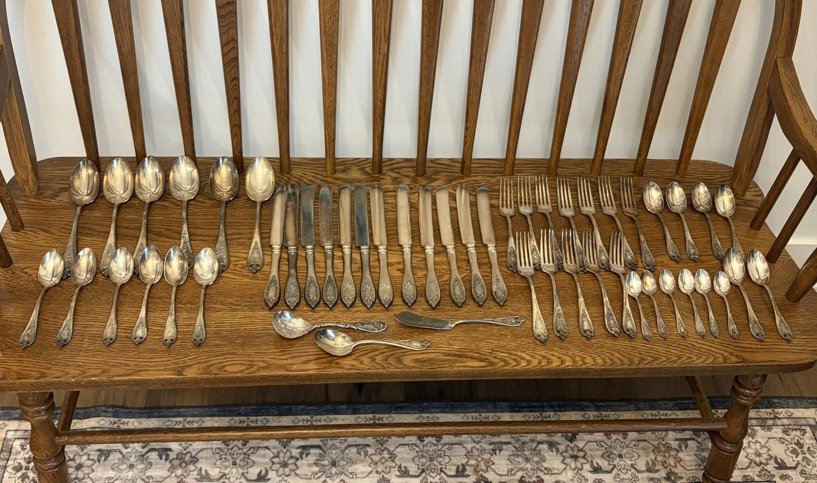 51 Pc Antique 1847 Rogers Bros Silverplate Flatware Lot Vesta Pattern (1895)