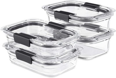 Rubbermaid Brilliance Glass Food Storage set of 4 containers 8 total pieces (4 c