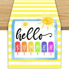 Linen Yellow Ice Cream Hello Summer Table Runner Summer Hawaiian Party Hawaii 