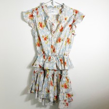 Misa Los Angeles Lilian Split-Neck Floral Ruffle Mini Dress Small Daydream