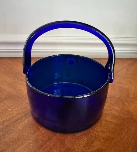 Vintage BLENKO Blue Cobalt Glass Decorative Basket/Bowl