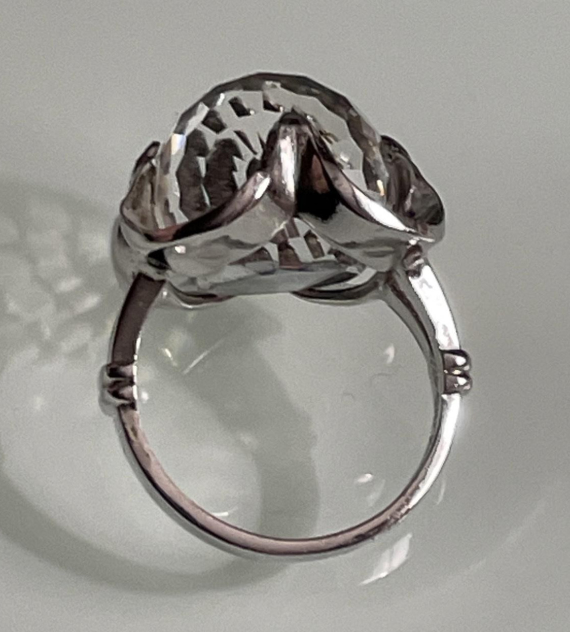 925 Watermelon Rhinestone Ring Size 4.75 Sterlin Silver Statement Cocktail Disco