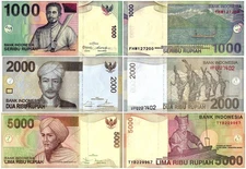 Indonesia 1000-5000 Rupiah 3 Pieces Set, 2007-2015, P-141-148, UNC