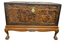 Carved Wooden Trunk, Intricate Design, Brass Lock - #1008