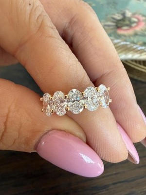 EF/VS Lab Grown Diamond Half Eternity Band Oval Cut 18k Yellow Gold Promise Ring