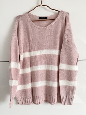 Aniston Casual Strick Pullover Rosa Weiß gestreift neu 40