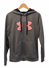 Armour Hoodie Women's Medium Gray Pink Big Logo Pullover Sweatshirt MD EUC