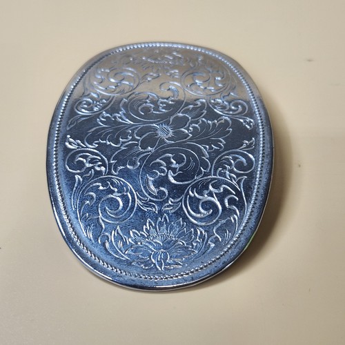 Vintage Western Silver Tone Oval Floral Engraved Belt Buckle Cowboy Rodeo 3 Inch - Picture 5 of 7