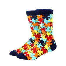 Puzzle Pieces Jigsaw Colorful Pattern Socks from the Sock Panda Size: Large