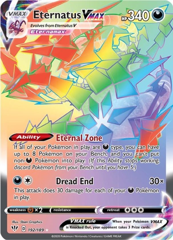 Eternatus VMAX - 192/189 - Pokemon Darkness Ablaze Sword & Shield Secret Rare NM