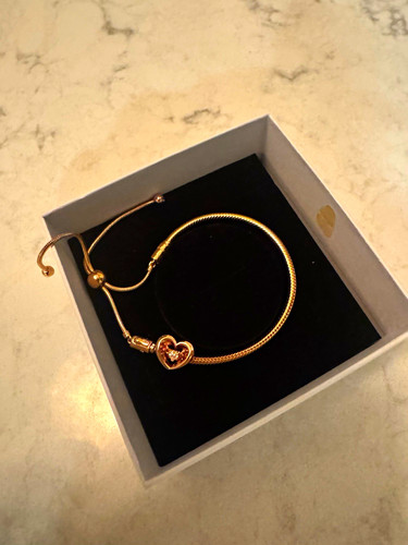 Pandora Rose Gold Tone Heart Charm Snake Chain Slider Bracelet Unworn w/ Box