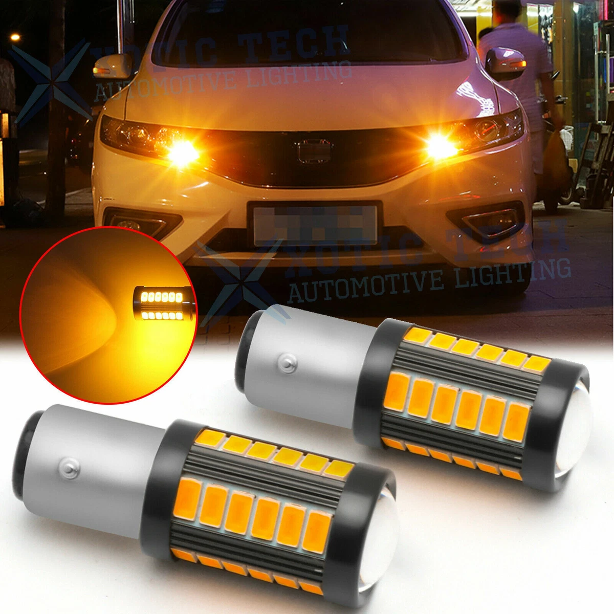 LED 1157 7528 Turn Signal Marker Parking Light Bulb Amber Yellow Blinker  Lamp 2x