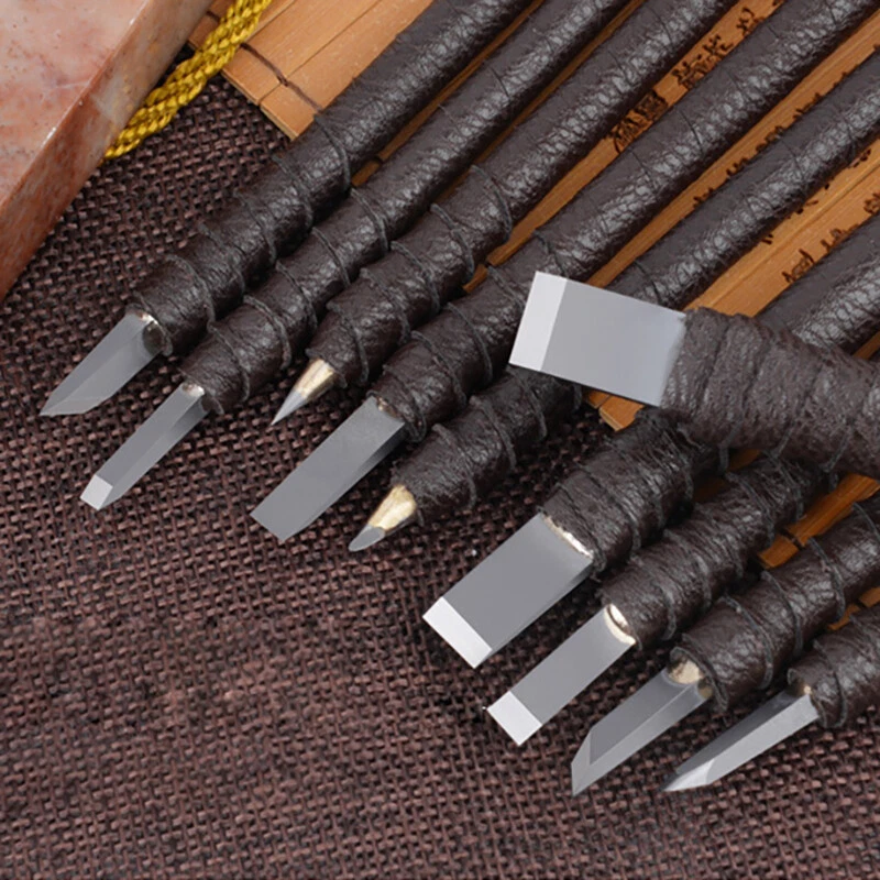 8x Steel Gravers Chisel Stone Seal Craft Wood Hand Carving Engraving Tool  3-10mm