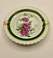 Vintage Small Ceramic Ashtray With Roses and Gold Trim Made in Japan 3 1/2"