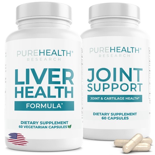 Liver Health Formula & Joint Support Supplement Bundle Pack, Purehealth Research - Afbeelding 1 van 3