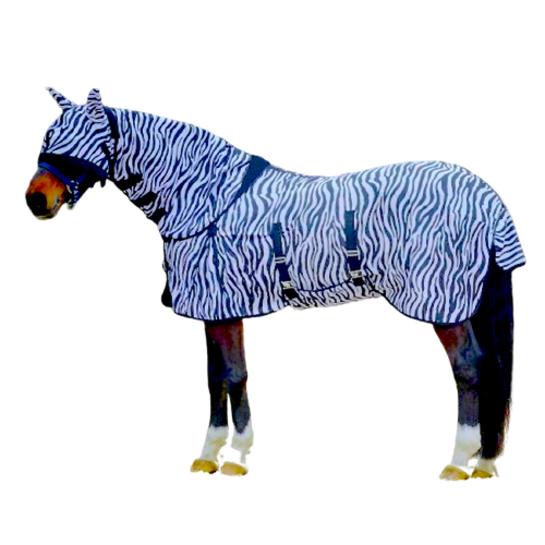 Zebra Fly Tappeti Pony Cavallo Lenzuolo Coda Pancia Coperta Collo Completo + Maschera Mosche - Foto 1 di 3