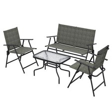 4Pcs Patio Furniture Loveseat Garden Set with Table Foldable Chairs Seat Brown